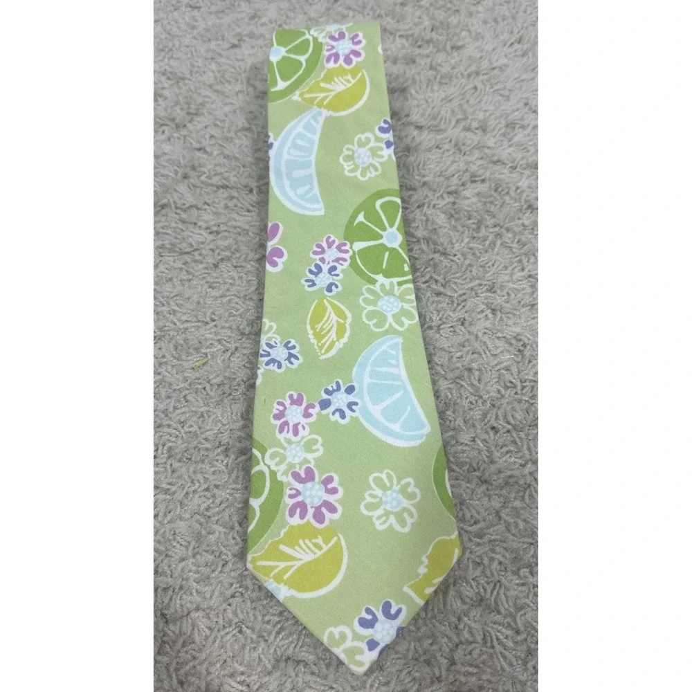 Lilly Pulitzer VTG Y2K Mens Necktie Citrus Lemon Lime Twist Palm Beach Resort